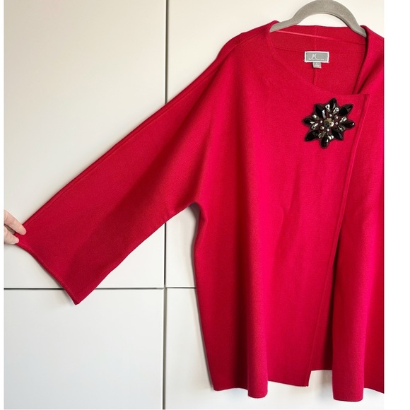 JM Collection Red Sweater Cardigan One Snap Brooch Detail Womens Size Large - Picture 2 of 6